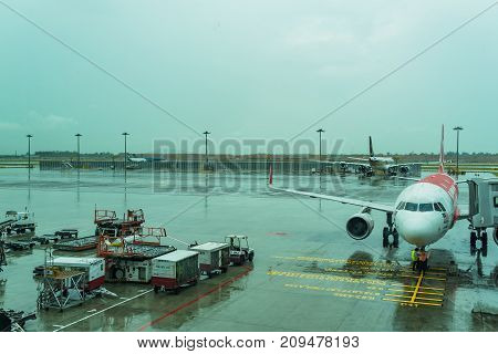 Jetway For Boarding Passengers Attached To The Airplane Changi Airport