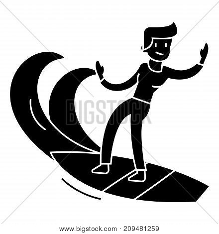 man surfing icon, illustration, vector sign on isolated background