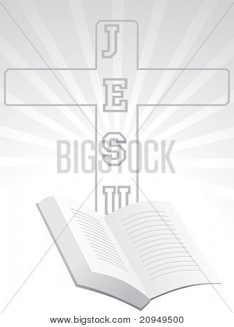 grey rays background with bible, cross, vector illustration
