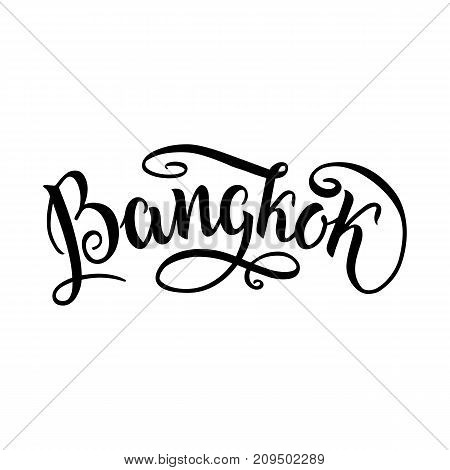 City logo isolated on white. Black label or logotype. Vintage badge calligraphy in grunge style. Great for t-shirts or poster, Bangkok, Thailand