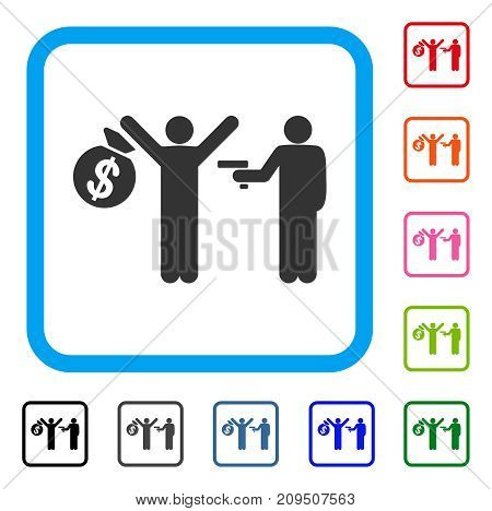 Armed Robbery icon. Flat gray pictogram symbol inside a light blue rounded rectangle. Black, gray, green, blue, red, orange color versions of Armed Robbery vector.