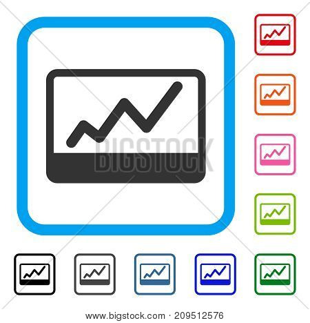 Stock Market Chart icon. Flat grey pictogram symbol in a light blue rounded rectangle. Black, gray, green, blue, red, orange color additional versions of Stock Market Chart vector.