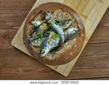 ahvenkukko - Finnish fish rye pie , close up meal