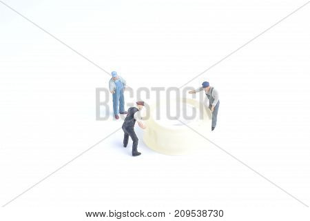 Mini Of Worker Move The Adhesive Tape