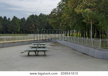 A table tennis set made from concrete material in Popular  North park,  Vrabnitsa district, Sofia, Bulgaria