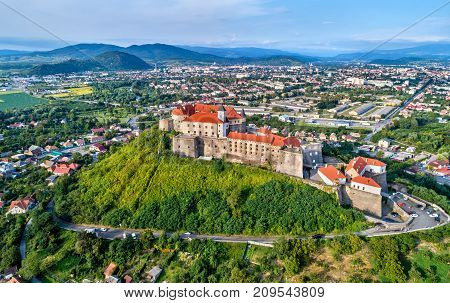 Aerial view of the Palanok Castle in Mukachevo - Zakarpattia, Ukraine