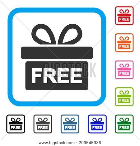 Free Gift icon. Flat gray iconic symbol in a light blue rounded rectangle. Black, gray, green, blue, red, orange color variants of Free Gift vector. Designed for web and software UI.