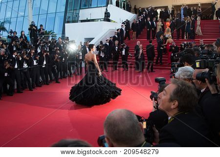 CANNES, FRANCE - MAY 22, 2015: Linda Hardy  attends the 'Little Prince' ('Le Petit Prince') premiere. 68th annual Cannes Film Festival at the Palais des Festivals 
