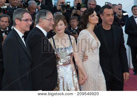CANNES, FRANCE - MAY 20, 2016: P. Suschitzky, A. Rohrwacher, J. Binoche, M. Garrone  attend the 'The Last Face' premiere. 69th annual Cannes Film Festival at the Palais des Festivals 

