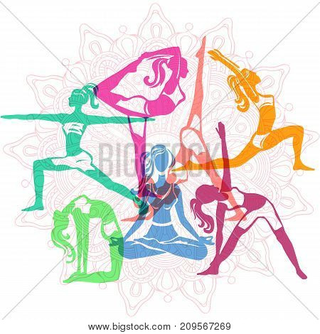 Set of vector Girls in yoga poses