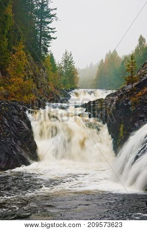 Great waterfall in Scandinavia with several rapids