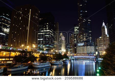 Downtown Chicago At Night.