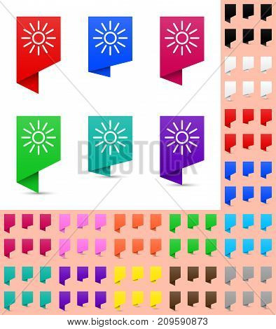 Map marker or pointer angular marker mock up with soft gradient in different colors. Ready marker template for your various icons. Sun icon is shown as an example.