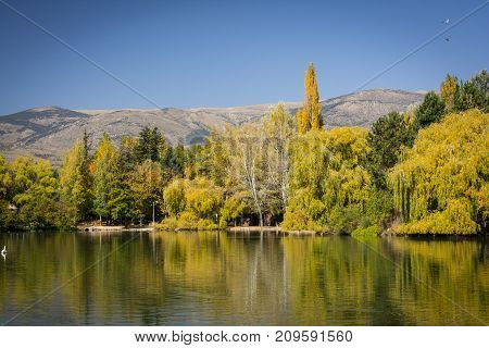 Autumn Colors And Reflection On The Puigcerda's Pond Water