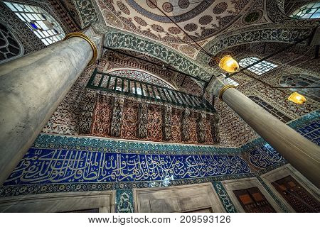 ISTANBUL, TURKEY - October 2, 2017: Interior of the Tomb of Sultan Mehmed III located on the territory of Hagia Sophia museum complex
