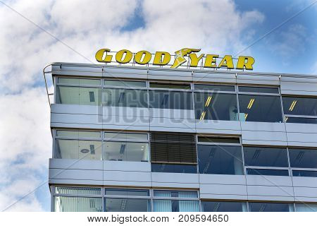 Prague, Czech Republic - October 14: The Goodyear Tire And Rubber Company Logo On Headquarters  Buil