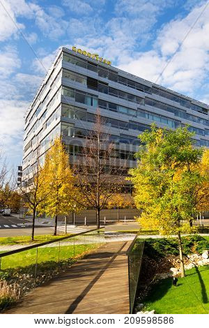 Prague, Czech Republic - October 14: The Goodyear Tire And Rubber Company Logo On Headquarters  Buil