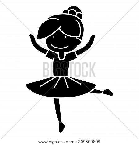 ballerina girl, balet dancer  icon, vector illustration, black sign on isolated background