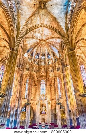 Interior Of The Barcelona Cathedral, Catalonia, Spain