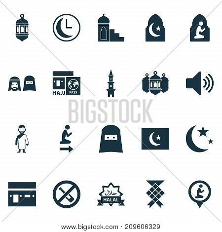 Ramadan Icons Set. Collection Of Forbidden, Khutbah, Praying And Other Elements