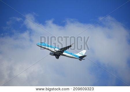 Amsterdam the Netherlands - September 23rd 2017: PH-EXN KLM Cityhopper Embraer ERJ-175STD takeoff from Kaagbaan runway Amsterdam Airport Schiphol