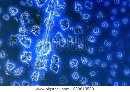 microscopic shot showing some microcrystals in dried dyestuff