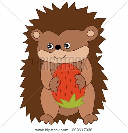 Vector cute hedgehog with strawberry. Vector hedgehog. Hedgehog vector illustration