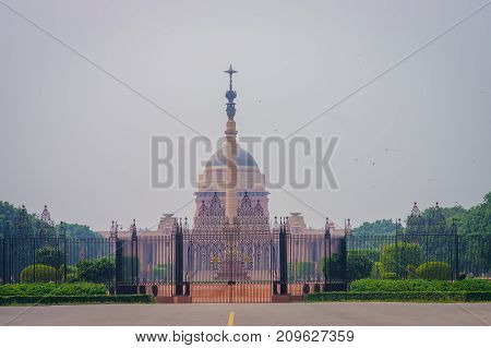 Jaipur, India - September 26, 2017: Goverment building of Rashtrapati Bhavan is the official home of the President of India, fish eye effect.