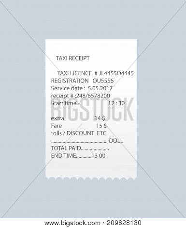 Paper atm check vector element. Shop reciept, retail bill isolated object, realistic financial invoice, receipt records sale of goods or provision of service.