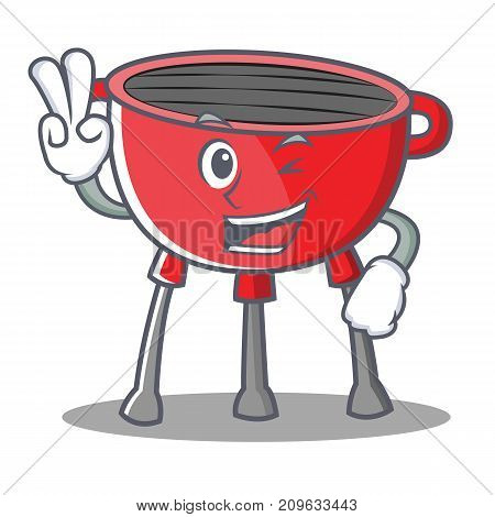 Two Finger Barbecue Grill Cartoon Character Vector Illustration