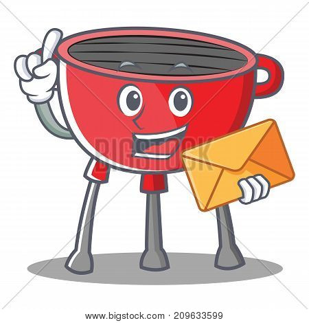 With Envelope Barbecue Grill Cartoon Character Vector Illustration