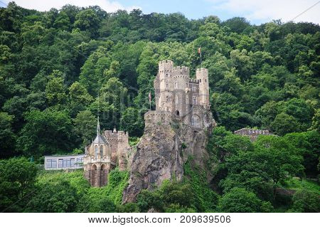 Historic Medeaval Castle in Central Western Germany along the Rhine River.