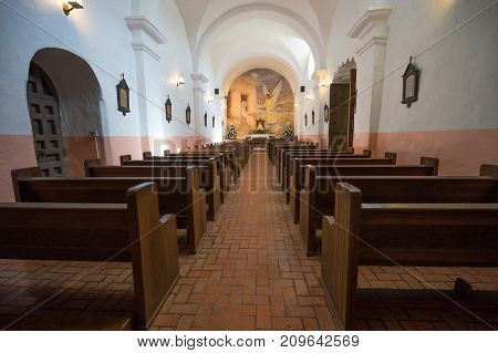 January 9 2016 Goliad Texas USA: the interior of the chapel at the historic Presido la Bahia Spanish fort