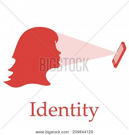 Illustration Of Recognition Of Female Face By Phone. Biometric Verification And Identification.