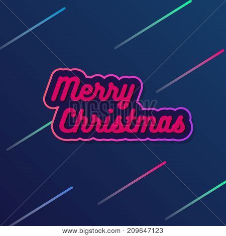 Vector Merry Christmas reeting ard with a blue gradient and pink letters. Vector illustration for a brochure design template, postcard, packaging and advertising.