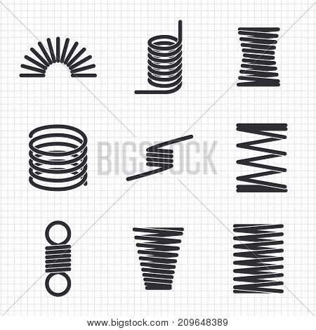 Steel wire flexible spiral coils spring on notebook page. Vector illustration