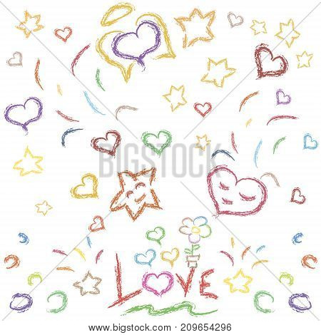 Love cute raster slogan and background with hearst and stars vector illustration