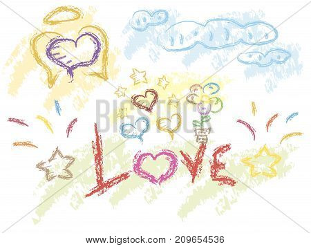 Love cute raster slogan and background with hearst and stars vector illustration