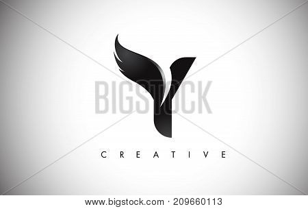 Y Letter Wings Logo Design With Black Bird Fly Wing Icon.
