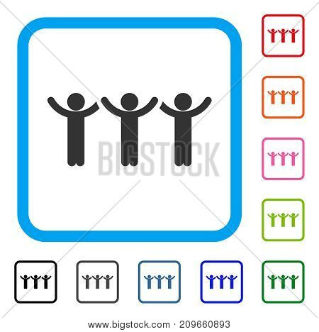 Child Hands Up Roundelay icon. Flat gray pictogram symbol inside a light blue rounded rectangular frame. Black, gray, green, blue, red, orange color versions of Child Hands Up Roundelay vector.
