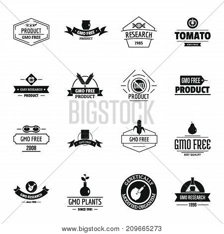 GMO food logo icons set. Simple illustration of 16 GMO food logo vector icons for web