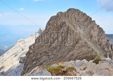 Mytikas the highest peak of Olympus Greece.