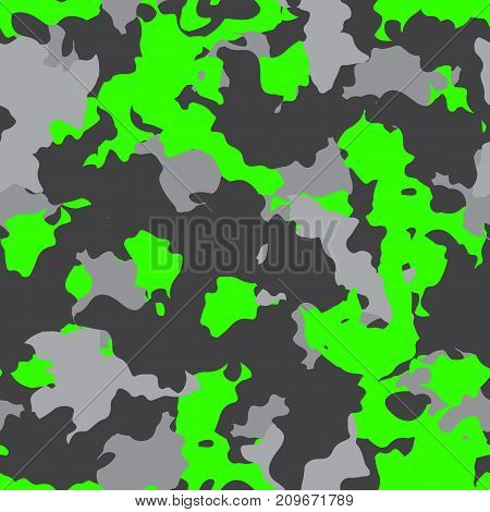 Neon green and gray UFO camouflage is a bright seamless pattern that can be used as a camo print for clothing and background and backdropor computer wallpaper