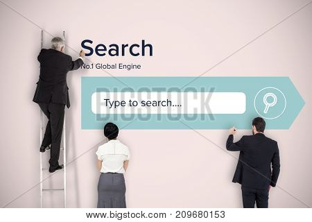 Business team writing against neutral background 