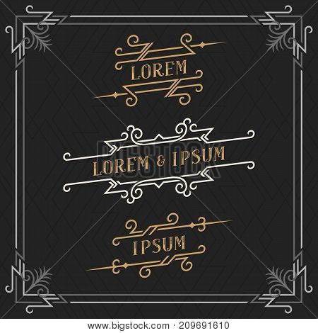 The set of elegant vintage emblems templates. Luxury retro business sign, identity, label. Art deco frames. Stock vector.