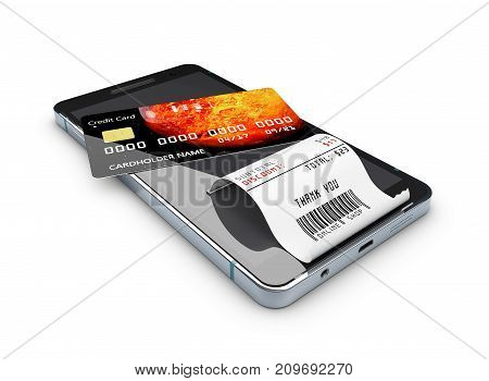 3D Illustration Of Online Shopping Concept. Smartphone With Credit Card