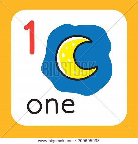 Education card 1. With one moon for learning counting from 1 to 10. Childrens vector illustration