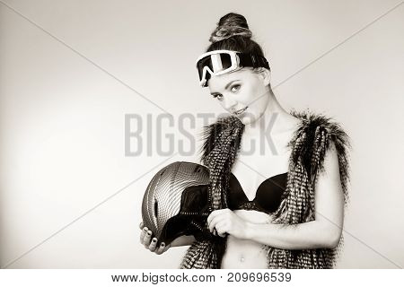 Woman Wearing Sexy Winter Sport Outfit