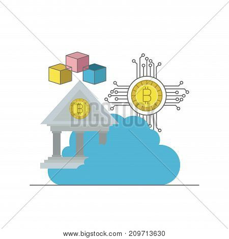 bitcoin colorful icons of digital currency in cloud service vector illustration