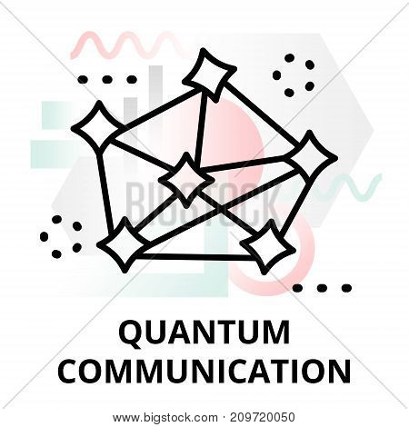 Abstract icon of future technology - quantum communication on color geometric shapes background for graphic and web design
